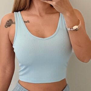SHEIN Sky Blue Ribbed Crop Top